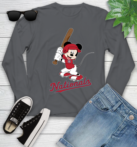 MLB Baseball Washington Nationals Cheerful Mickey Mouse Shirt Youth Long Sleeve - Image 9