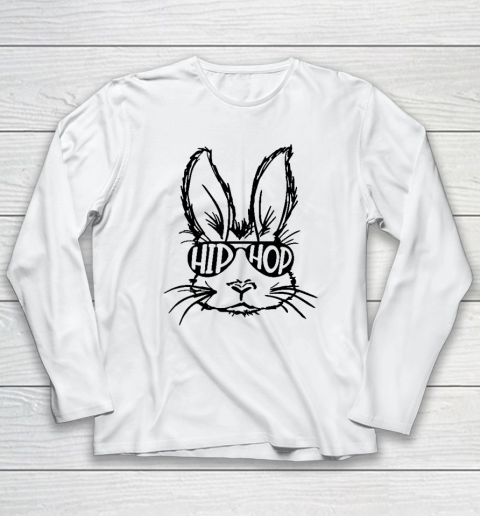 Hip Hop Bunny Face With Sunglasses Easter Day Long Sleeve T-Shirt