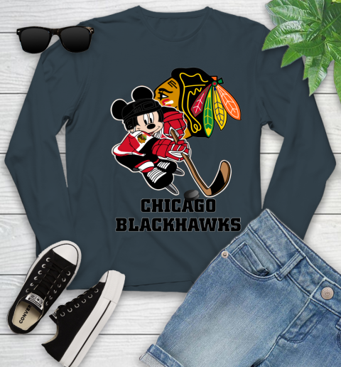 NHL Chicago Blackhawks Mickey Mouse Disney Hockey T Shirt Youth Long Sleeve 8
