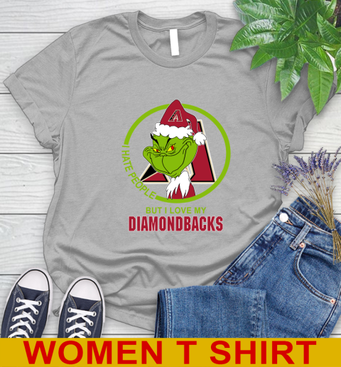 Arizona Diamondbacks MLB Christmas Grinch I Hate People But I Love My Favorite Baseball Team Women's T-Shirt 5