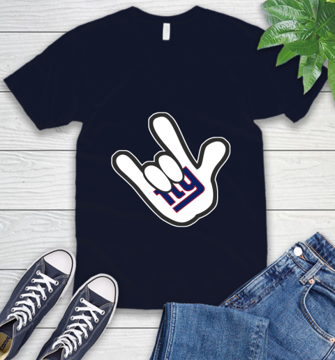 New York Giants NFL Football Mickey Rock Hand Disney V-Neck T-Shirt 3