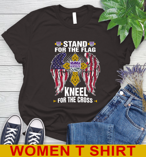 NBA Basketball Sacramento Kings Stand For Flag Kneel For The Cross Shirt Women's T-Shirt - Image 10