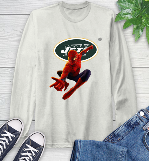 NFL Spider Man Avengers Endgame Football New York Jets Long Sleeve T-Shirt 13 NFL Spider Man Avengers Endgame Football New York Jets Long Sleeve T-Shirt - Image 13