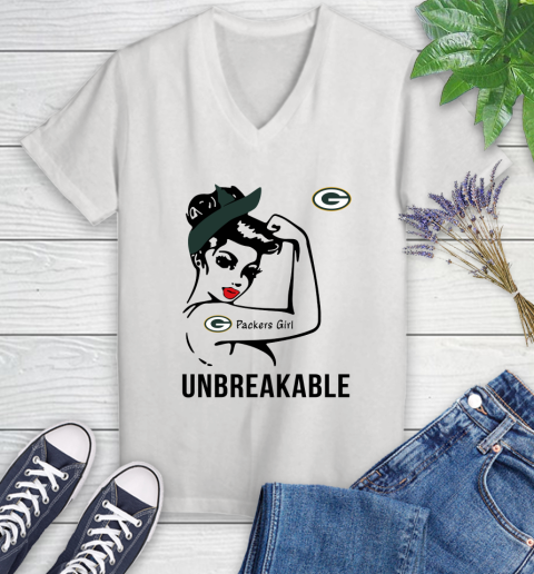 NFL Green Bay Packers Girl Unbreakable Football Sports Women's V-Neck T-Shirt