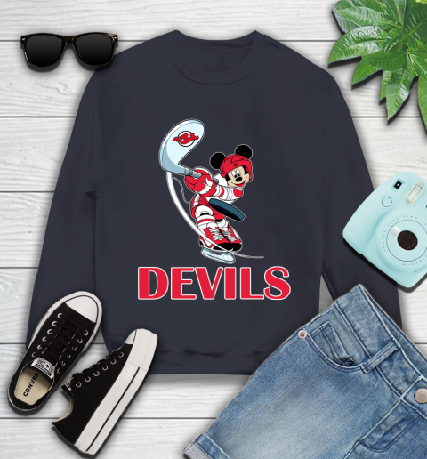 NHL Hockey New Jersey Devils Cheerful Mickey Mouse Shirt Youth Sweatshirt 3