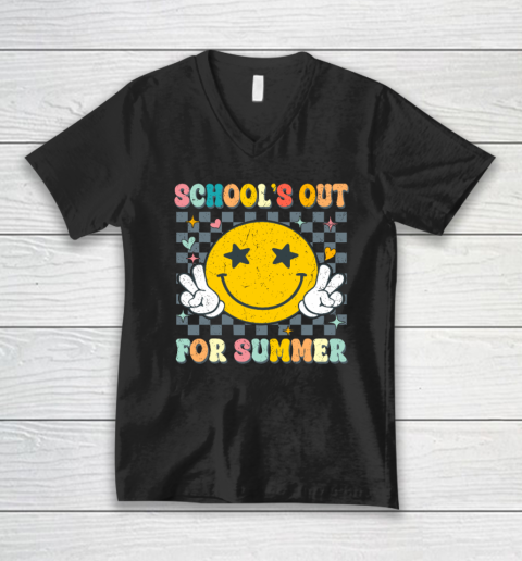 Last Day Of School Retro Schools Out For Summer Teacher V-Neck T-Shirt