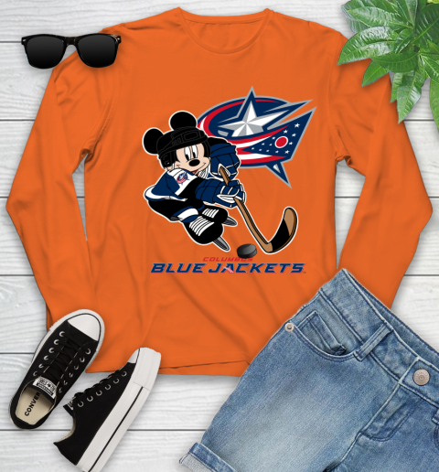 NHL Columbus Blue Jackets Mickey Mouse Disney Hockey T Shirt Youth Long Sleeve 4