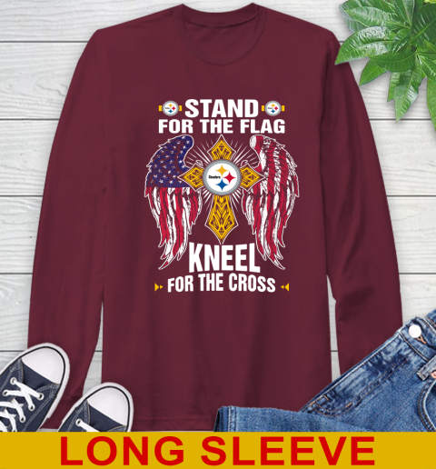 NFL Football Pittsburgh Steelers Stand For Flag Kneel For The Cross Shirt Long Sleeve T-Shirt 7