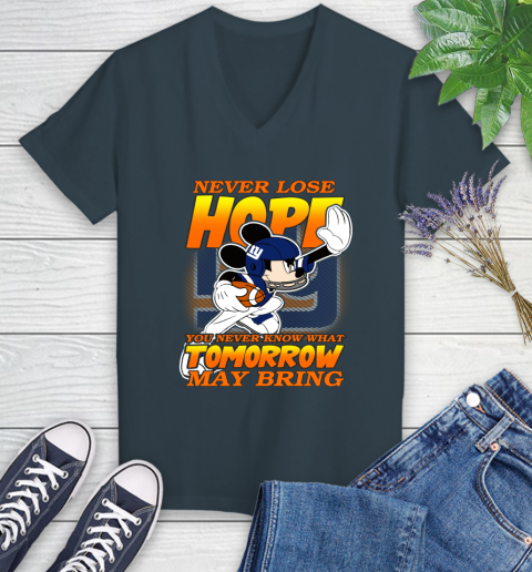 New York Giants NFL Football Mickey Disney Never Lose Hope Women's V-Neck T-Shirt 8