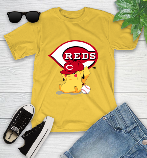 MLB Pikachu Baseball Sports Cincinnati Reds Youth T-Shirt 8