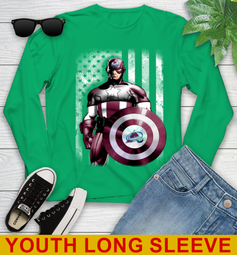 Colorado Avalanche NHL Hockey Captain America Marvel Avengers American Flag Shirt Youth Long Sleeve 7