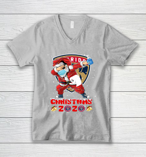 Florida Panthers Funny Santa Claus Dabbing Christmas 2020 NHL V-Neck T-Shirt 3