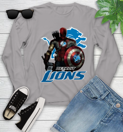 NFL Captain America Thor Spider Man Hawkeye Avengers Endgame Football Detroit Lions Youth Long Sleeve 5