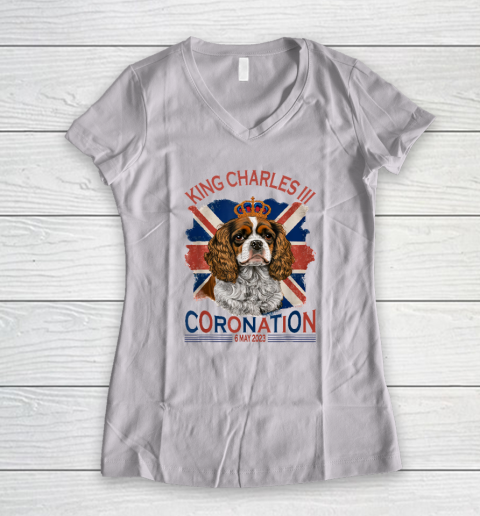 King Charles III British Royal Coronation May Spaniel Dog Women's V-Neck T-Shirt