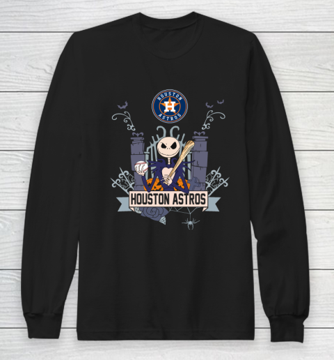 MLB Houston Astros Baseball Jack Skellington Halloween Long Sleeve T-Shirt