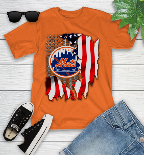 New York Mets MLB Baseball American Flag Youth T-Shirt 9