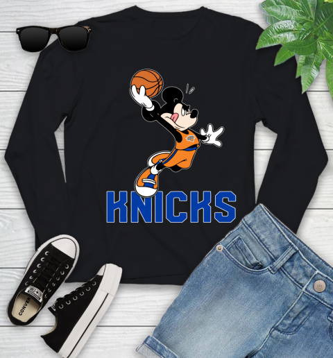 NBA Basketball New York Knicks Cheerful Mickey Mouse Shirt Youth Long Sleeve