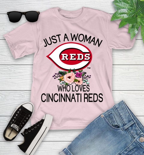 MLB Just A Woman Who Loves Cincinnati Reds Baseball Sports Youth T-Shirt 7