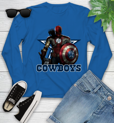 NFL Captain America Thor Spider Man Hawkeye Avengers Endgame Football Dallas Cowboys Youth Long Sleeve 9