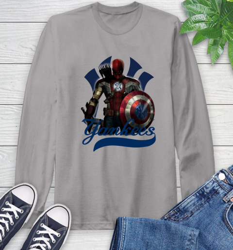 MLB Captain America Thor Spider Man Hawkeye Avengers Endgame Baseball New York Yankees Long Sleeve T-Shirt 6