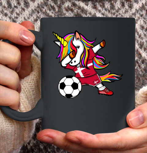 Funny Dabbing Unicorn Denmark Football Danish Flag Soccer Ceramic Mug 11oz
