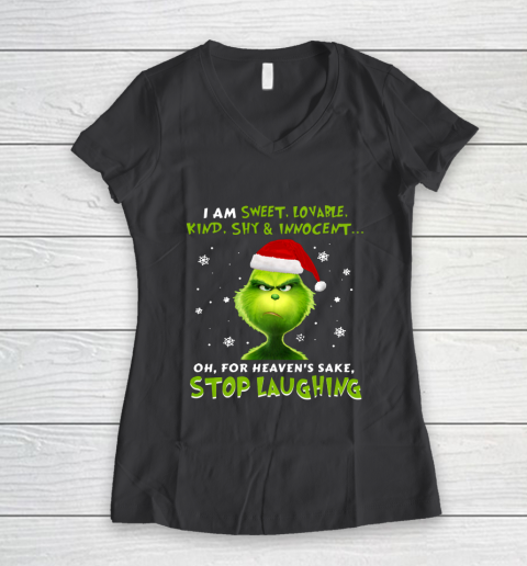 I Am Sweet Lovable Kind Shy Innocent Grinch Christmas Women's V-Neck T-Shirt 6