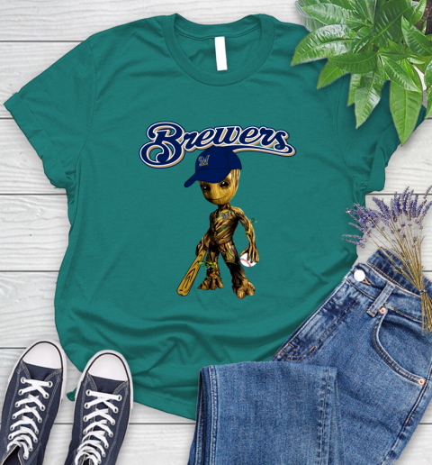 MLB Milwaukee Brewers Groot Guardians Of The Galaxy Baseball Women's T-Shirt 12