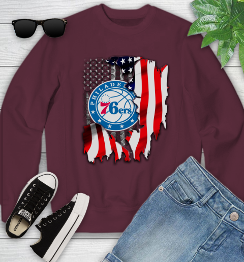 Philadelphia 76ers NBA Basketball American Flag Youth Sweatshirt 4