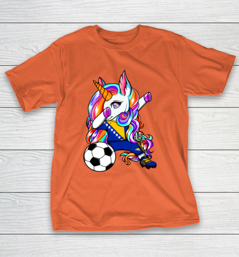 Dabbing Unicorn Bosnia Herzegovina Soccer Fans Flag Football T-Shirt 5