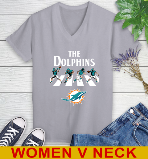 NFL Football Miami Dolphins The Beatles Rock Band Shirt Women's V-Neck T-Shirt 4