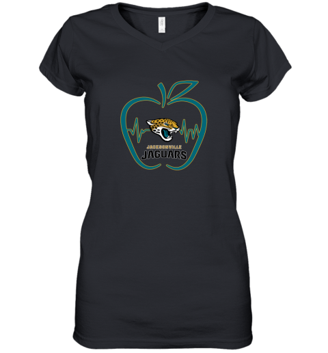 Apple Heartbeat Teacher Symbol Jacksonville Jaguars Women's V-Neck T-Shirt