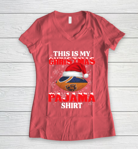 Chicago Bears This Is My Christmas Pajama Shirt NFL Women's V-Neck T-Shirt 4