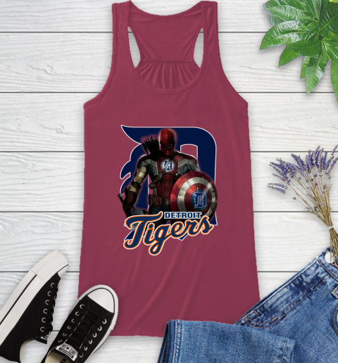 MLB Captain America Thor Spider Man Hawkeye Avengers Endgame Baseball Detroit Tigers Racerback Tank 8