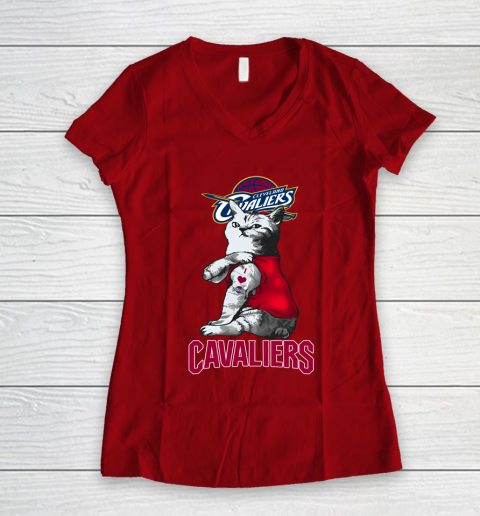 NBA Basketball My Cat Loves Cleveland Cavaliers Women's V-Neck T-Shirt 8