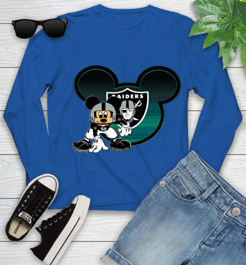 NFL Oakland Raiders Mickey Mouse Disney Football T Shirt Youth Long Sleeve 9