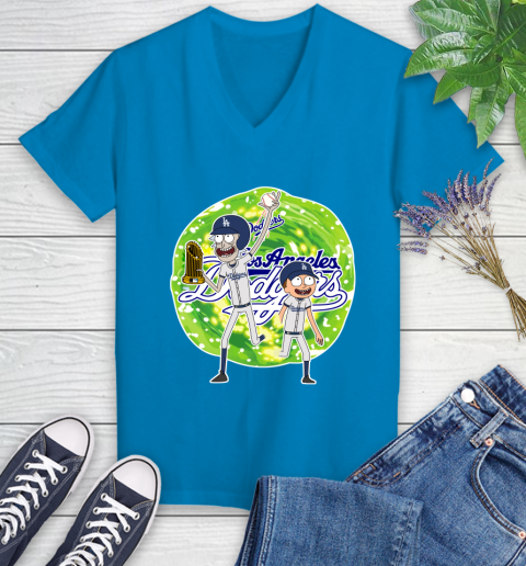 MLB Los Angeles Dodgers Rick And Morty Commissioner's Trophy Baseball Sports Women's V-Neck T-Shirt 7
