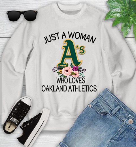 MLB Just A Woman Who Loves Oakland Athletics Baseball Sports Youth Sweatshirt
