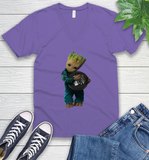 NHL Groot Guardians Of The Galaxy Hockey Sports Chicago Blackhawks V-Neck T-Shirt 10