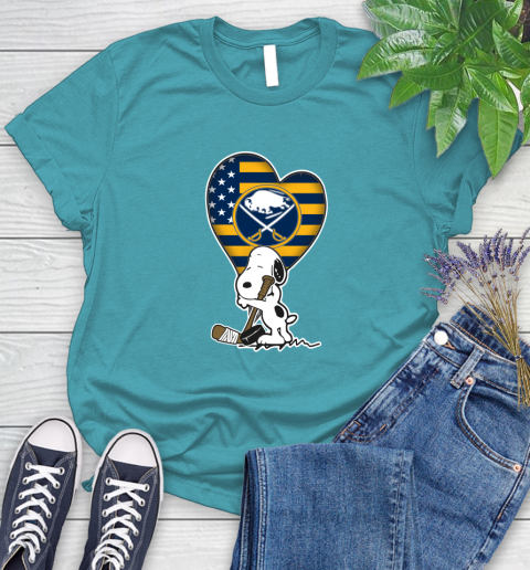Buffalo Sabres NHL Hockey The Peanuts Movie Adorable Snoopy Women's T-Shirt 12