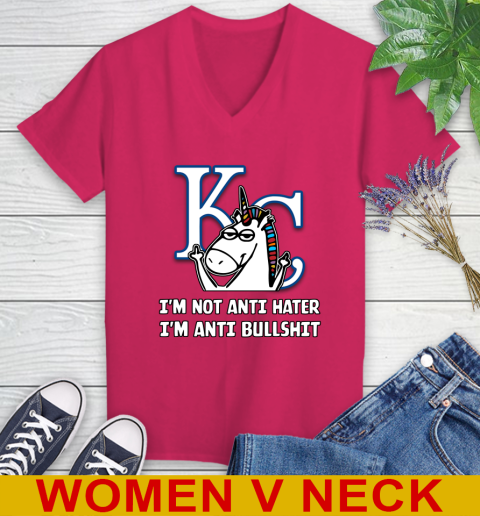 Los Angeles Angels MLB Baseball Unicorn I'm Not Anti Hater I'm Anti Bullshit (2) Women's V-Neck T-Shirt - Image 11