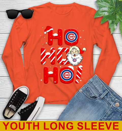 Chicago Cubs MLB Baseball Ho Ho Ho Santa Claus Merry Christmas Shirt Youth Long Sleeve 3