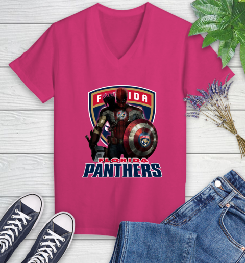 NHL Captain America Thor Spider Man Hawkeye Avengers Endgame Hockey Florida Panthers Women's V-Neck T-Shirt 9