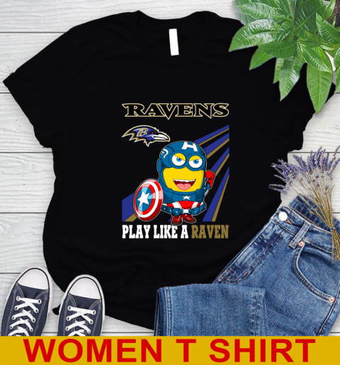 NFL Football Baltimore Ravens Captain America Marvel Avengers Minion Shirt Women's T-Shirt