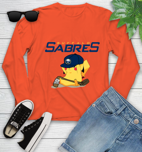 NHL Pikachu Hockey Sports Buffalo Sabres Youth Long Sleeve 4