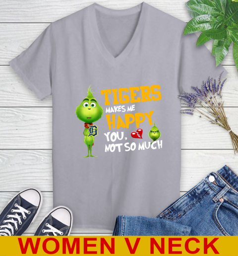 MLB Detroit Tigers Makes Me Happy You Not So Much Grinch Baseball Sports Women's V-Neck T-Shirt 4