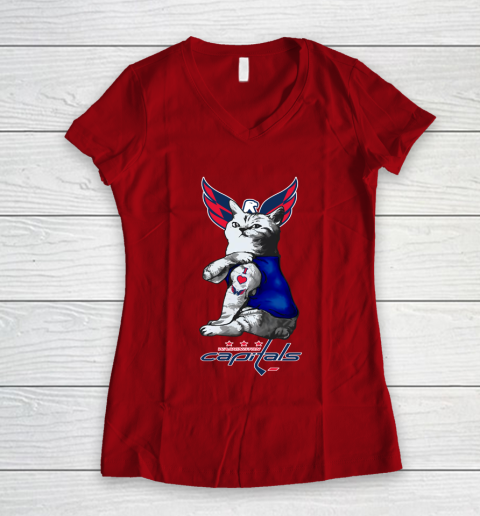NHL My Cat Loves Washington Capitals Hockey Women's V-Neck T-Shirt 8
