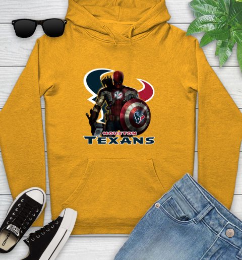 NFL Captain America Thor Spider Man Hawkeye Avengers Endgame Football Houston Texans Youth Hoodie 3