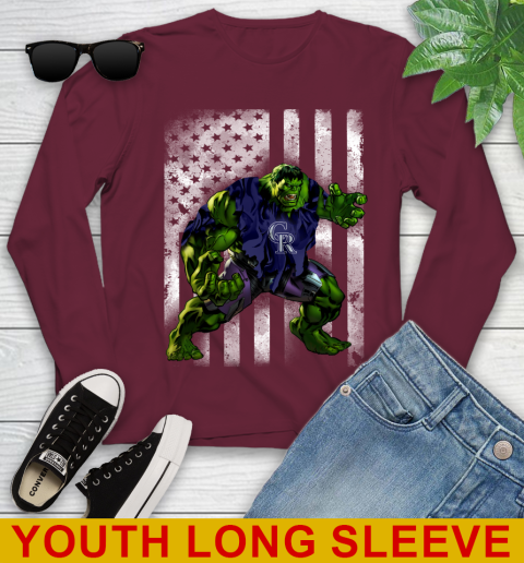 Colorado Rockies Hulk Marvel Avengers MLB Baseball American Flag Youth Long Sleeve 6