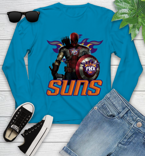 Phoenix Suns NBA Basketball Captain America Thor Spider Man Hawkeye Avengers Youth Long Sleeve 7
