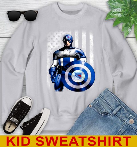 New York Rangers NHL Hockey Captain America Marvel Avengers American Flag Shirt Youth Sweatshirt 3